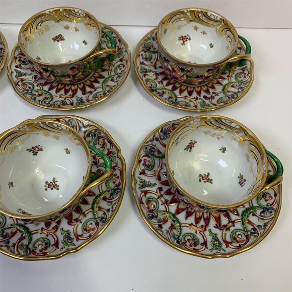 Antique RARE Capodimonte Italy Cherub Sea Serpent Twist Handle 6 Cups & Saucers! - Picture 5 of 16